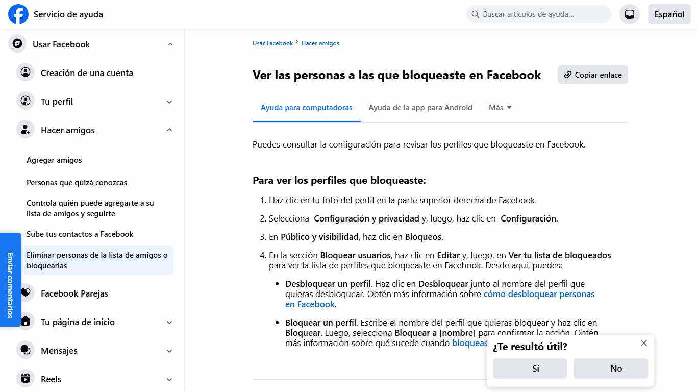 Ver las personas a las que bloqueaste en Facebook | Servicio de ayuda de Facebook