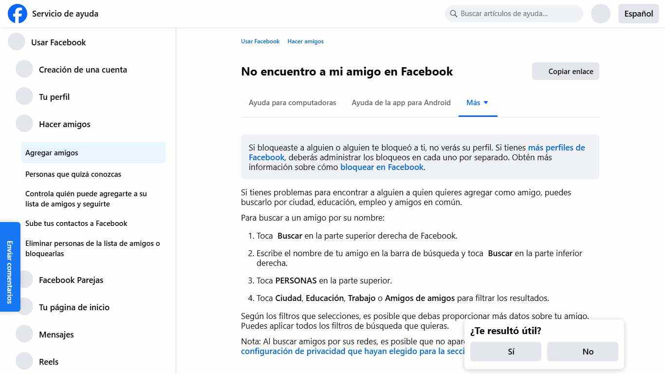 No encuentro a mi amigo en Facebook | Servicio de ayuda de Facebook