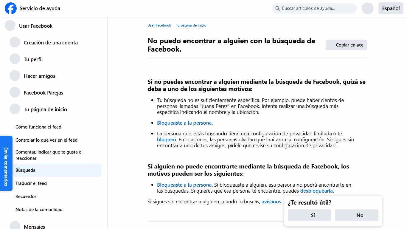 No puedo encontrar a alguien con la búsqueda de Facebook. | Servicio de ayuda de Facebook
