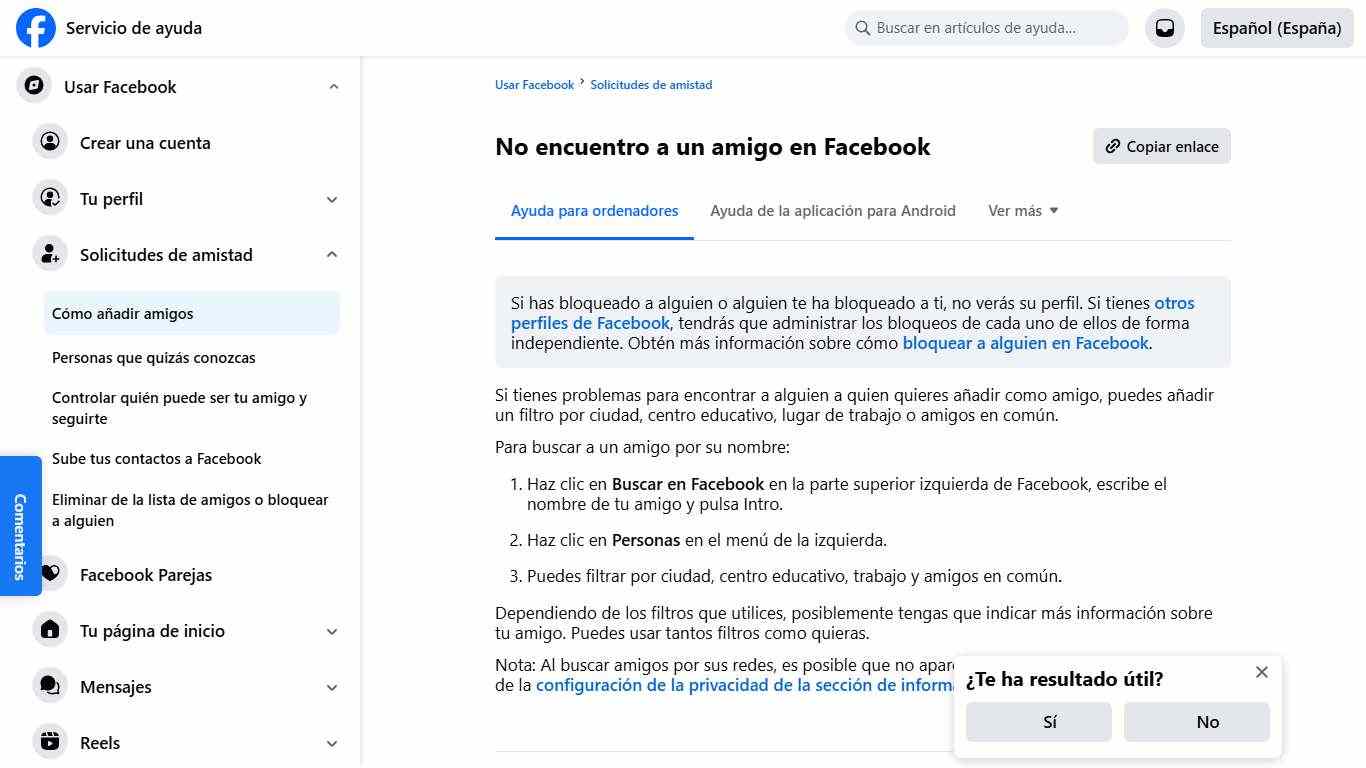 No encuentro a un amigo en Facebook | Servicio de ayuda de Facebook