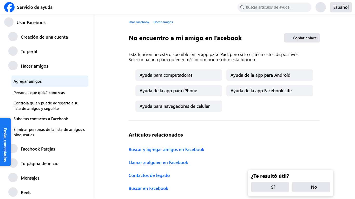 No encuentro a mi amigo en Facebook | Servicio de ayuda de Facebook